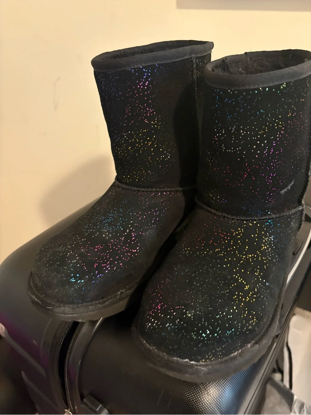 UGG Kids Black Glitter Rainbow Dot Boots